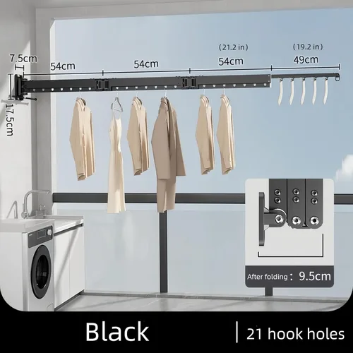 Miniatura 2 de Estante de ropa montado en la pared, estante de secado de ropa plegable extendido para dormitorio y baño, estante de secado de ropa elástico