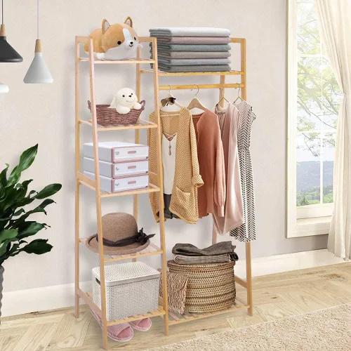 Miniatura 2 de Ufine Estante de ropa de bambú con estante de almacenamiento Soporte de ropa portátil para dormitorio habitación de invitados