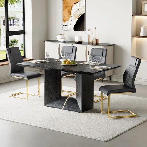 Miniatura 27 de Mesa de comedor negra de 63 pulgadas Mesa de comedor moderna Mesa rectangular de madera con patas en forma de U de alta resistencia Estable