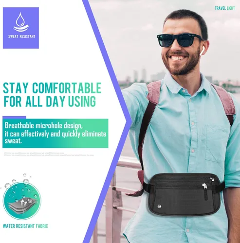 Miniatura 5 de WALNEW Cinturón de dinero de viaje Cartera de viaje oculta con bloqueo RFID, Negro, talla única , Cartera RFID