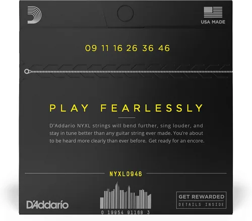 Miniatura 2 de D'Addario Cuerdas para guitarra eléctrica, NYXL niqueladas, NYXL0946, calibre Super Light Top/Regular Bottom 09-46, juego de 6 cuerdas, paquete de 1