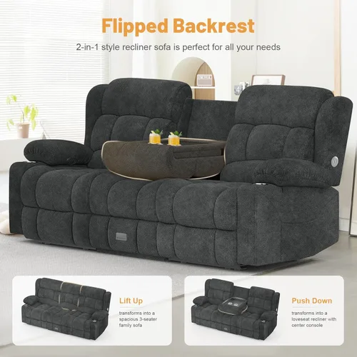 Miniatura 5 de Dresegmt Juego de sofá reclinable loveseat, diseño de respaldo medio abatible, sofá reclinable de 3 plazas y 2 sillas reclinables individuales
