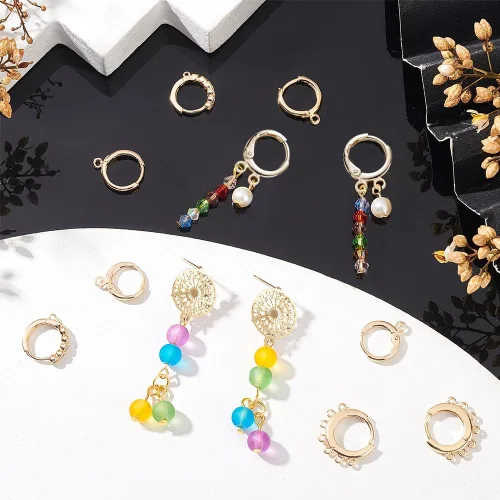 Miniatura 2 de PH PandaHall Aretes de aro chapados en oro de 18 quilates, 12 piezas de aretes de latón, pequeños aretes de oro con lazo para mujer, aretes de Oro