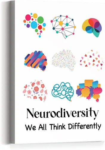 JANLAN We All Think Differently Neurodiversity - Lienzo decorativo de pared para psicólogo, consejero escolar, terapia de oficina, decoración de