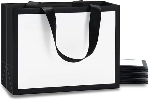 Miniatura 27 de Bolsas de regalo negras a granel, 20 bolsas de regalo de papel negro medianas de 8 x 4.25 x 10.5 pulgadas con asas de cinta, bolsas de regalo