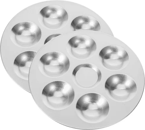 NUOBESTY Bandeja redonda de pintura metálica de 6 pozos de aluminio para acuarela y modelo, mezcla de pintura portátil, suministros de arte