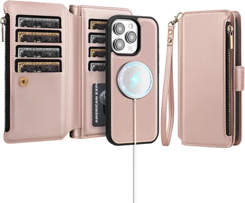 Miniatura 24 de Antsturdy Compatible con iPhone 15 Pro Max Funda Cartera para Mujeres【Bloqueo RFID】Funda de Teléfono Cruzada de Cuero PU con Cremallera y Correa