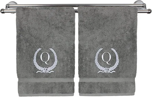 Miniatura 16 de Toalla de mano con monograma, regalo personalizado, 16 x 30 pulgadas, diseño de corona dorada bordada con letra blanca en toalla negra, extra