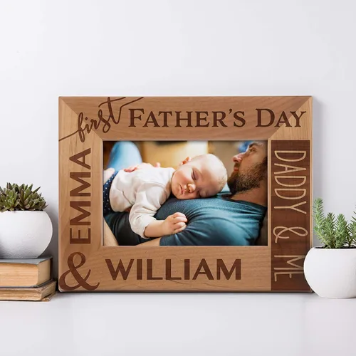 Miniatura 2 de Regalos para papá por primera vez, marco de fotos personalizado, 4 x 6 pulgadas, marcos grabados personalizados con nombre, texto, primer día