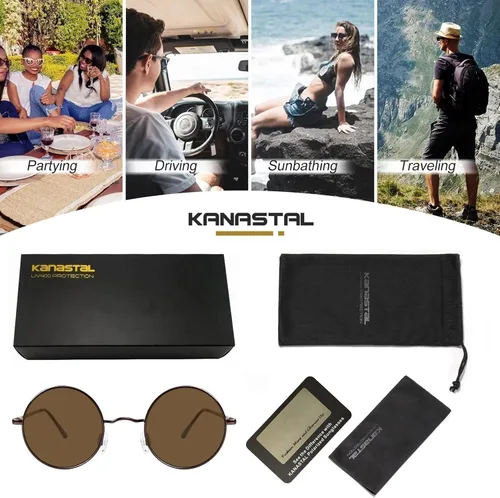 Miniatura 89 de KANASTAL Gafas de sol redondas polarizadas para mujeres y hombres, estilo hippie con protección UV400