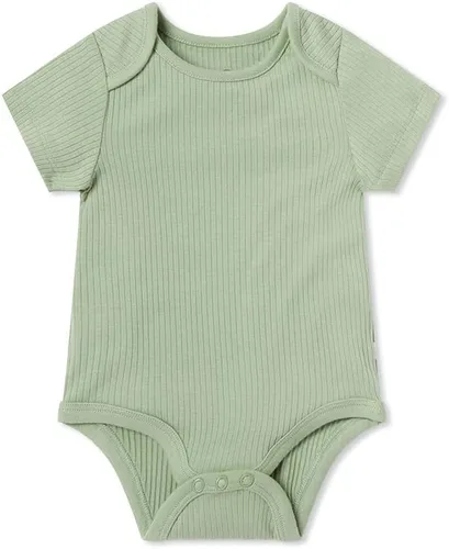 MORI Body de manga corta acanalado para bebé, de algodón transpirable y bambú, unisex, de una pieza, con cuello tipo sobre