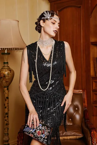 Miniatura 3 de BABEYOND Vestido de fiesta de los años 1920 con flecos largos de Gatsby con lentejuelas de los años 20s vestido vintage Art Deco