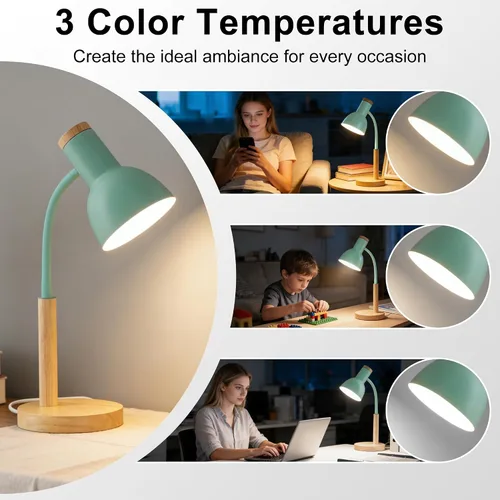 Miniatura 3 de WLHONG Lámpara de escritorio LED, lámparas de mesa modernas, 3 modos de color, luz de lectura que cuida los ojos, luz de escritorio con cuello
