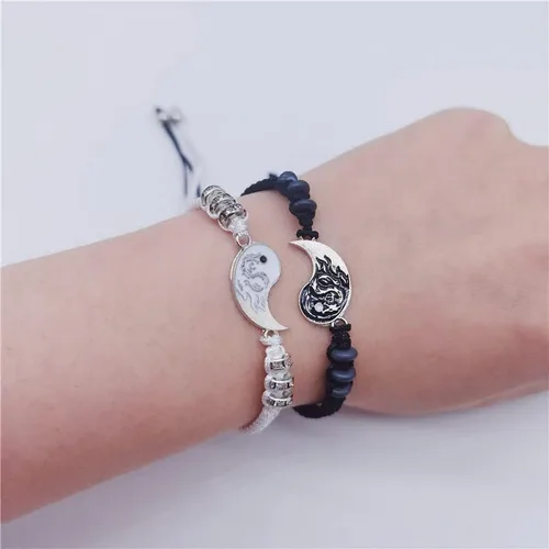 Miniatura 7 de INENIMARTJ Juego de 4 collares de pulsera de dragón a juego para mujeres y hombres, Yin Yang para parejas, collares con colgante para novio, novia