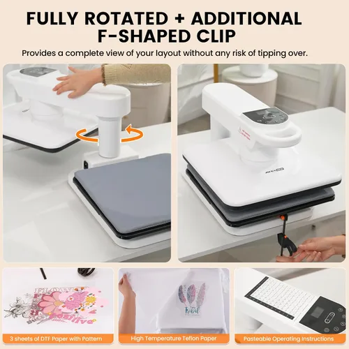 Miniatura 5 de Máquina giratoria de prensa de calor automática, prensa inteligente de camisetas de 15 x 15 pulgadas con liberación automática y presión automática