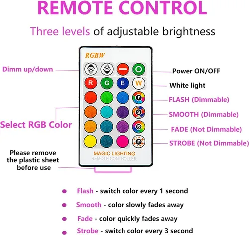 Miniatura 8 de Bombillas LED que cambian de color con mando a distancia RGBW de 10 W (equivalente a 85 W), A19 E26/27, lámpara de repuesto, blanco cálido, función