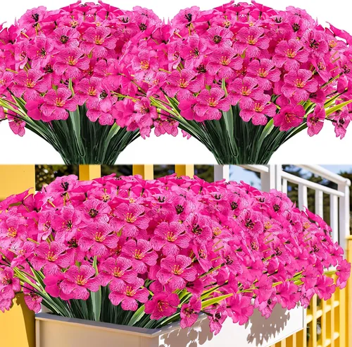 Miniatura 11 de Kinisty 20 paquetes de flores artificiales para exteriores, resistentes a los rayos UV, con flores de seda sintética rosadas y plantas de plástico