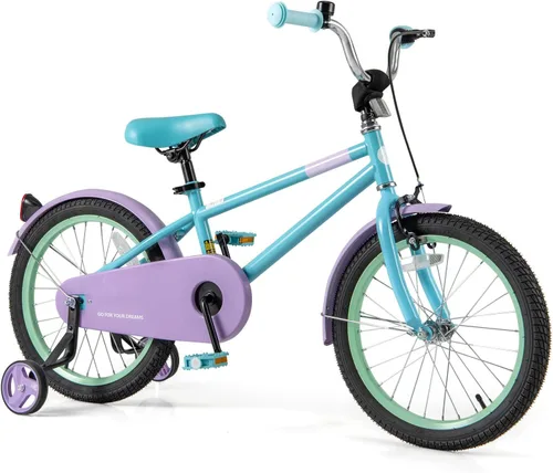 Miniatura 17 de BABY JOY Bicicleta infantil de macarones coloridos, de 12, 14, 16 y 18 pulgadas, bicicleta deportiva para niños con ruedas de entrenamiento