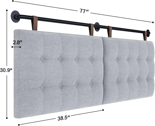 Miniatura 2 de Cabecera para cama tamaño King, cabecera montada en la pared con tapicería de lino fino y acolchado de botones, altura ajustable para dormitorio Gris