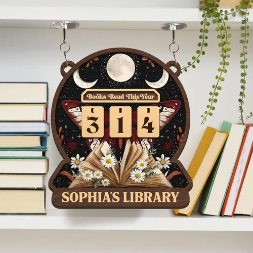 Miniatura 14 de Rastreador de Lectura de Libros Personalizado, Contador de Libros Leídos Este Año, Decoración de Biblioteca, Letrero de Seguimiento de Libros