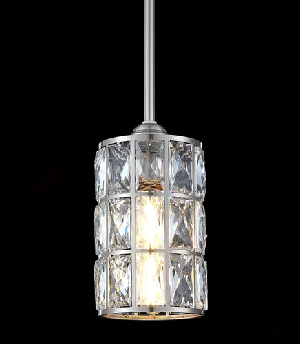 Miniatura 3 de Paquete de 2 lámparas colgantes de isla de cocina de 5 pulgadas, lámpara colgante moderna con acabado de níquel cepillado con pantalla de cristal