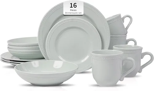 Miniatura 33 de Vajilla de cerámica Pearl Dots (juego de 16 piezas, gris)