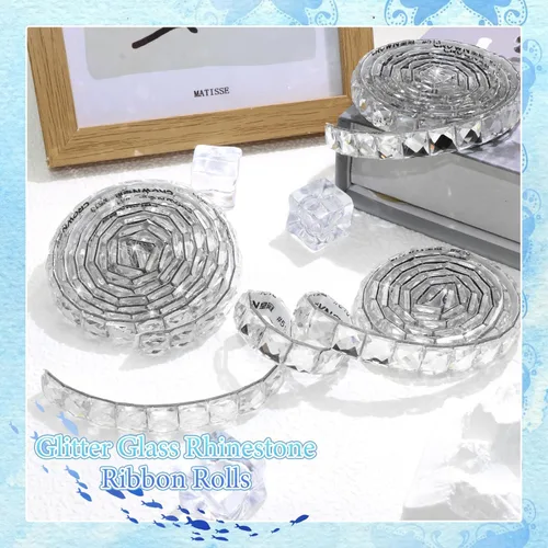 Miniatura 6 de FULZTEY Cintas de diamantes de imitación con brillo, 270 piezas de cinta de cristal de vidrio para manualidades DIY, cinta adhesiva de diamantes