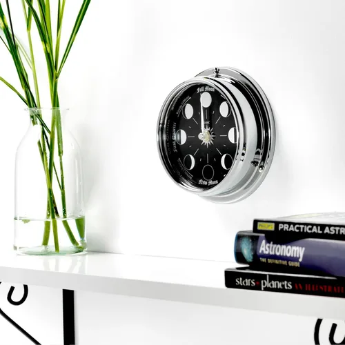 Miniatura 2 de Reloj de Pared de Fases Lunares Prestige Cromado Hecho a Mano - Elegante Reloj de Pared de Luna Llena con Esfera Negra Azabache, Aspecto Cromo