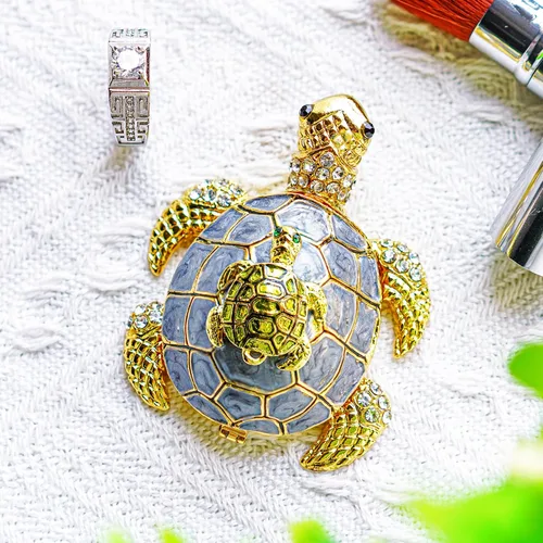 Miniatura 6 de YU FENG Figuras de tortugas marinas coleccionables con bisutería, cajas de joyería con bisagras pintadas a mano esmaltadas de tortuga para mujeres