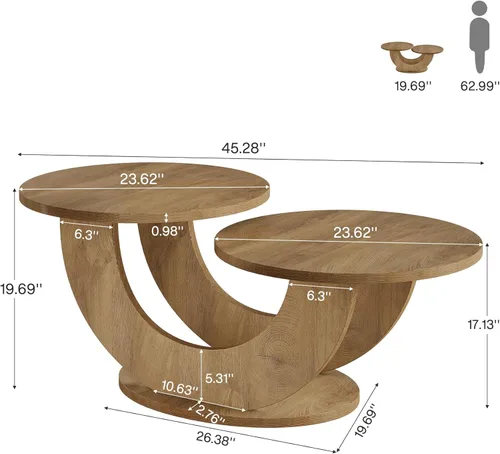 Miniatura 2 de Tribesigns Mesa de centro redonda de 46 pulgadas, mesa de centro moderna para sala de estar con marco en forma de U en forma de U, mesa de té