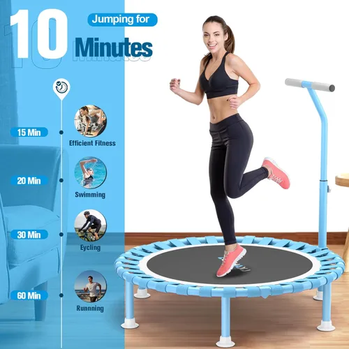 Miniatura 7 de ZCMHAXJ Mini trampolín plegable, trampolín de rebote de 40 pulgadas para adultos y niños, capacidad de 450 libras con barra ajustable en forma de T