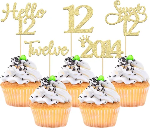 Miniatura 53 de Gyufise Paquete de 24 adornos negros para cupcakes de 10.º cumpleaños con purpurina negra 10 Ten Hello 10 Dights dobles desde 2015 para decoraciones