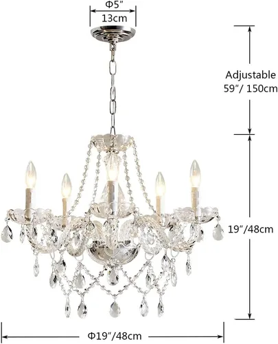 Miniatura 4 de Saint Mossi Lámpara de Araña Colgante de Techo de 5 Luces Moderna Contemporánea Elegante de Cristal K9 Accesorio de Iluminación