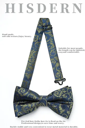Miniatura 3 de HISDERN Bow Ties for Men Pre-tied Paisley Bow Ties Pocket Square Set Men's Bowtie Wedding Party