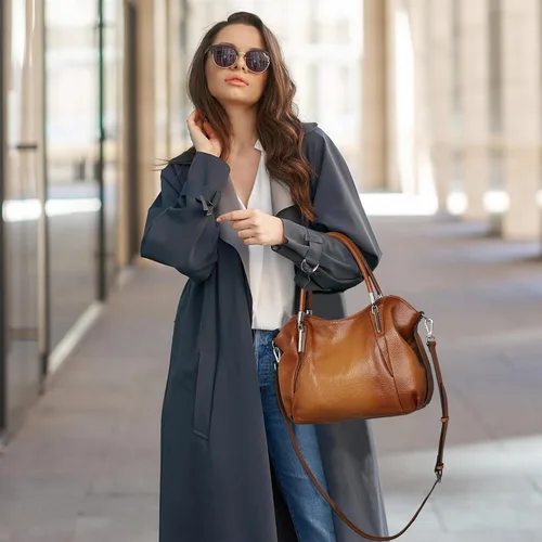 Miniatura 2 de HESHE Bolsos y bolsos de cuero genuino para mujer, bolso de mano con asa superior, bolso Hobo, bolso de mano, bolso cruzado para mujer