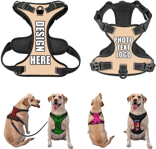 Miniatura 26 de Arnés para perro personalizado con nombre y número de teléfono, chaleco personalizado para perro, arnés reflectante ajustable para mascotas, beige, S