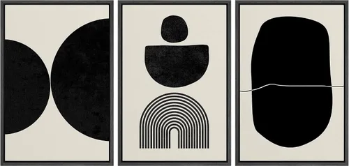 Miniatura 105 de SIGNLEADER Lienzo enmarcado para pared, juego de arte de collage de polígonos retro marrón tostado, ilustraciones con formas abstractas, arte