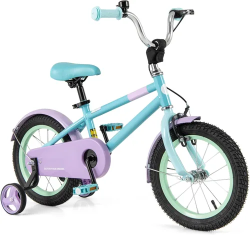 Miniatura 10 de BABY JOY Bicicleta infantil de macarones coloridos, de 12, 14, 16 y 18 pulgadas, bicicleta deportiva para niños con ruedas de entrenamiento