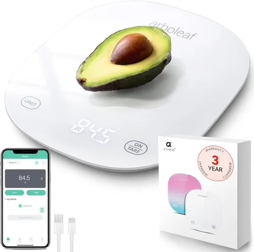 Arboleaf Smart Food - Báscula de cocina digital de 22 libras con calculadora nutricional, recargable por USB, pesaje inteligente con aplicación para