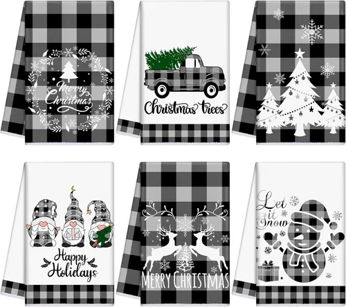Miniatura 24 de Sratte 6 piezas de toallas de cocina navideñas, toallas de mano de muñecos de nieve de invierno, toallas absorbentes de árbol de Navidad y renos