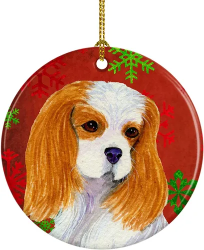 Miniatura 84 de Caroline's Treasures Bulldog English - Copos de nieve rojos y verdes, adorno de cerámica de Navidad, decoración colgante para el hogar, Navidad