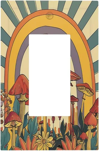 Miniatura 89 de Cubiertas de Interruptor de Luz de Palanca Simple con Diseño Abstracto de Sol Amanecer Retro, Placa Decorativa Arcoíris Atardecer de 1 Gang, Placa