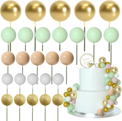 Miniatura 14 de ASTARON 50 piezas de palitos para topper de pastel con bolas mini, globos para decoración de pastel, suministros de espuma, bolas para decoración