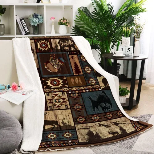 Miniatura 5 de Manta Azteca Otoñal Rústica del Suroeste Americano Nativo - Navajo, Mexicana, India, Diseño de Oso y Ciervo - Decoración de Granja para Sofá, Cama