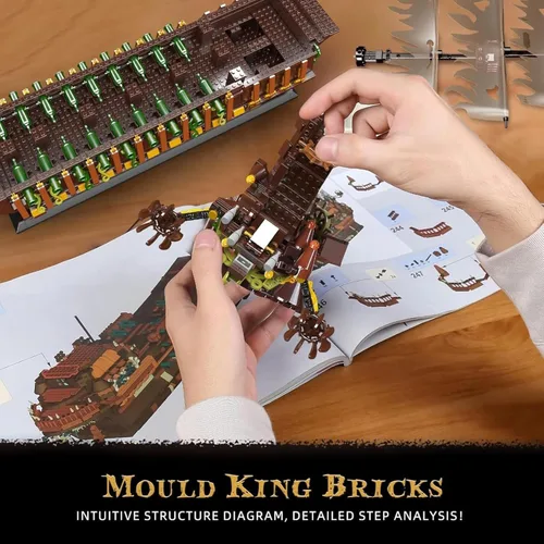 Miniatura 11 de Mould King Kits de Bloques de Construcción de Modelo de Barco Pirata Grande, Bloque de Construcción de Barco Pirata Holandés MOC para Construir