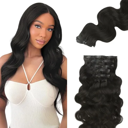 Miniatura 55 de Lashey - Extensiones de cabello con clip sin costuras, de cabello humano real, 7 unidades, 110 g, 14 pulgadas, color negro natural, lacio