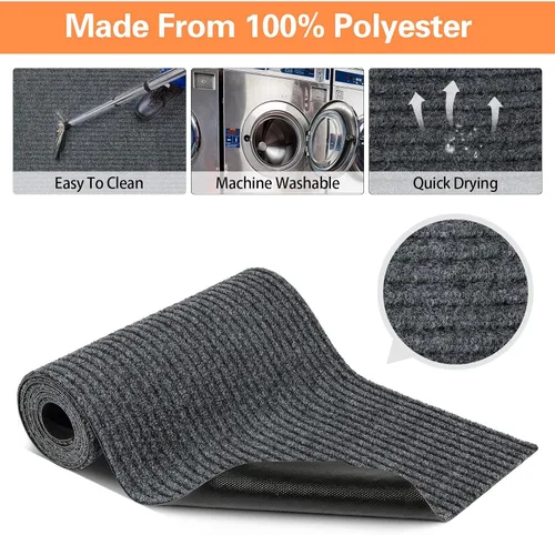 Miniatura 6 de Nuanchu A Roll - Tapete grande semiacabado a rayas, impermeable, con forro de goma, para interiores y exteriores, para clima húmedo, rascador de Gris