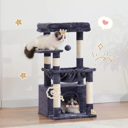 Miniatura 8 de Heybly - Árbol para gatos, torre con cuna grande y suave, condominio para gatos con espaciosa cueva para gatos con espacio oculto, postes de rascado