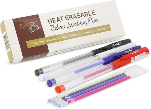Madam Sew Rotuladores de tela borrables con calor para coser y acolchar. Marcadores de tela para costura, bordado, costura, con 4 bolígrafos + 4