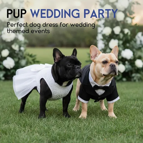 Miniatura 5 de ASENKU Vestido para Perro Vestido de Boda para Mascota Vestido de Princesa de Encaje para Cachorro Traje de Fiesta de Cumpleaños Ropa Formal